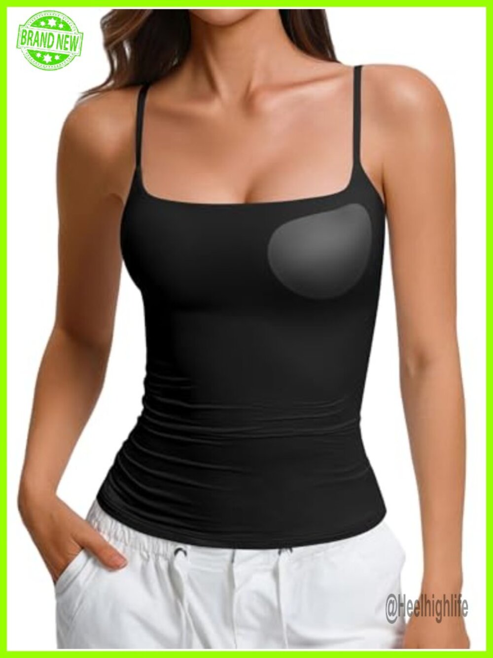 Padded Cami Tank Top Double Lined Spaghetti Strap Built in Bra Fitted